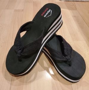 Alpine Swiss Black & White Stripe Wedge Flip Flop